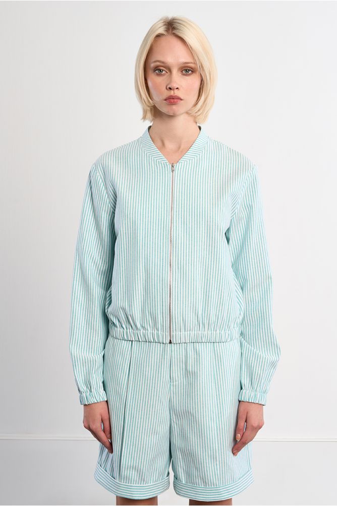 Bomber de mujer de manga larga, estampado rayas.