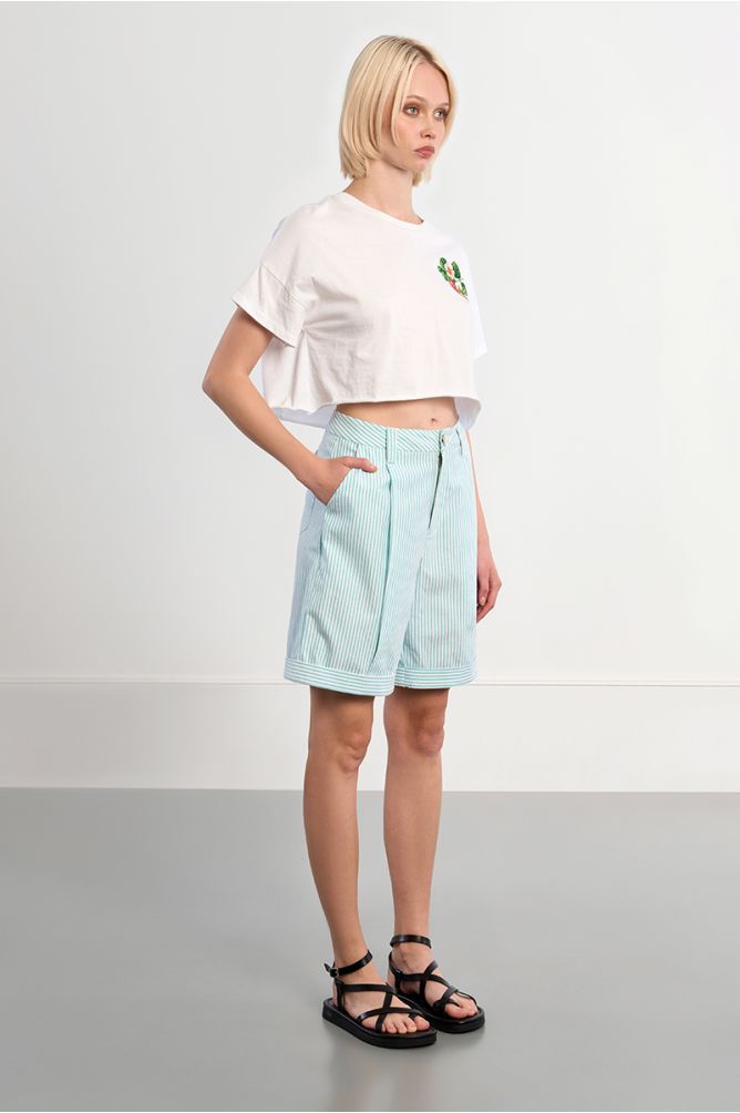 Green striped Bermuda shorts
