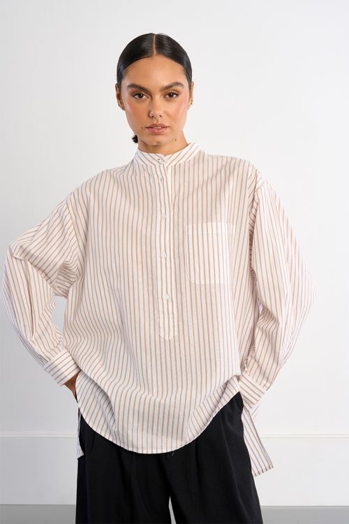 Camisa de mujer de manga larga, estampado de rayas.