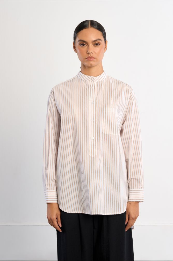 Mandarin collar cotton shirt