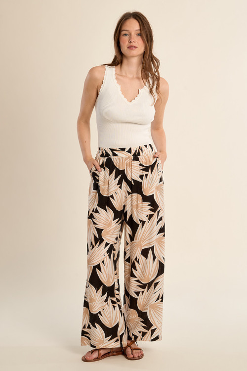 Printed flowing pants, high waist
