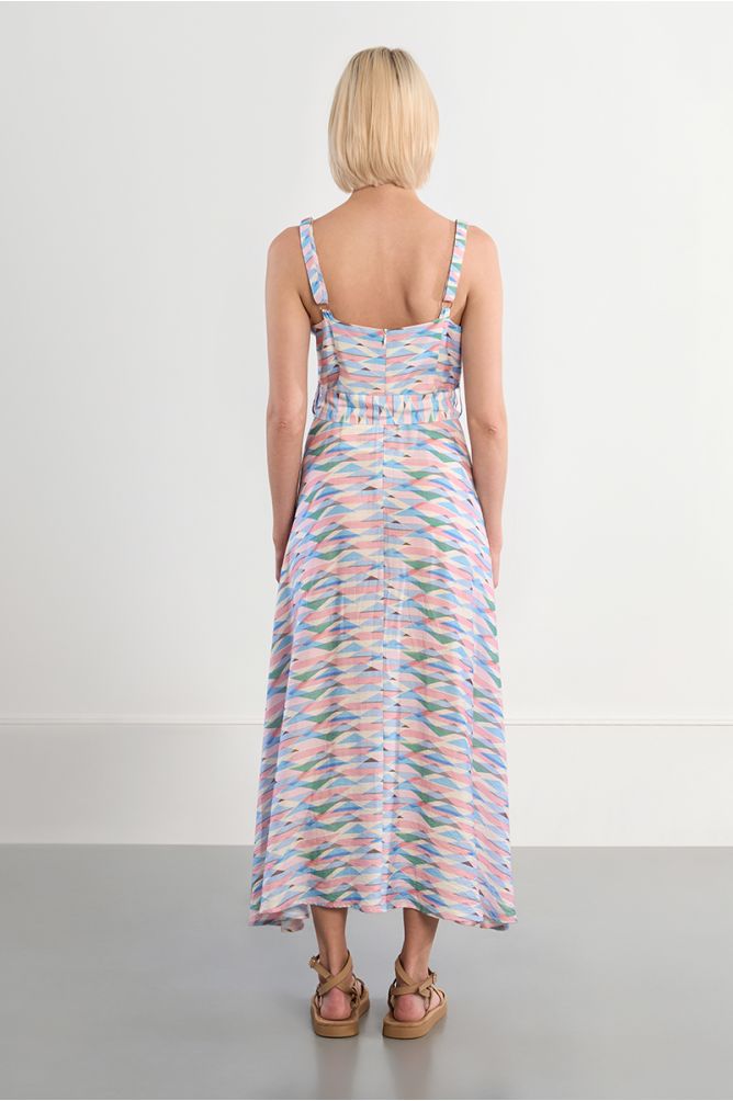 Robe maxi ceinturée à imprimé géométrique