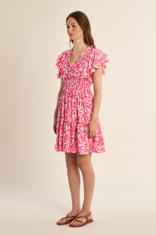 Robe courte, aux multiples volants