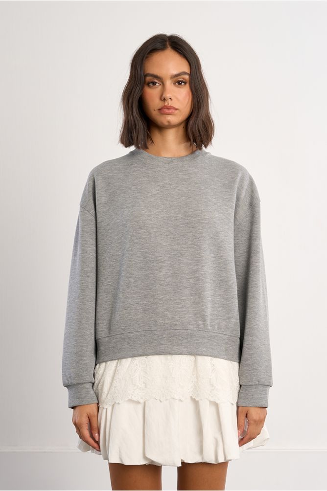Oversized sweatshirt with lace detail