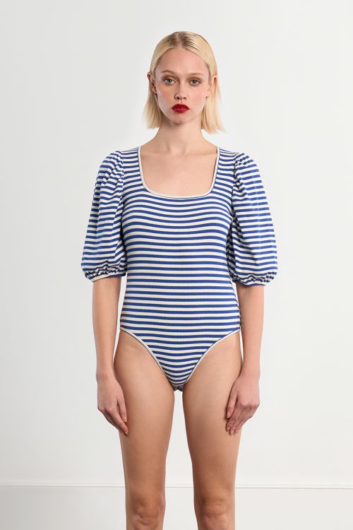 Striped bodysuit, balloon sleeves