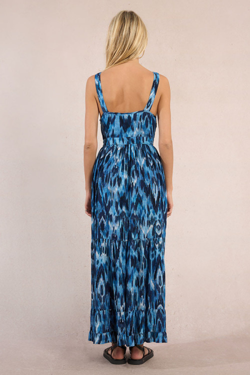 Long dress with ruffles, printed