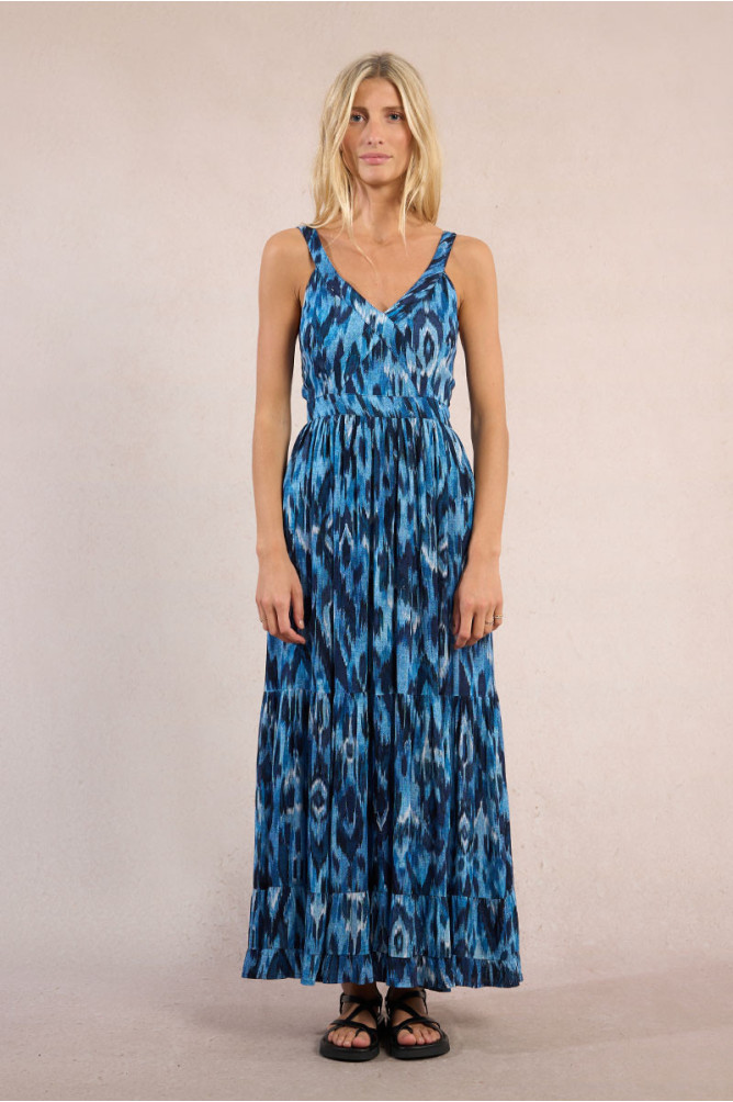 Long dress with ruffles, printed