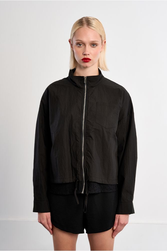 Sporty nylon jacket, lace detail