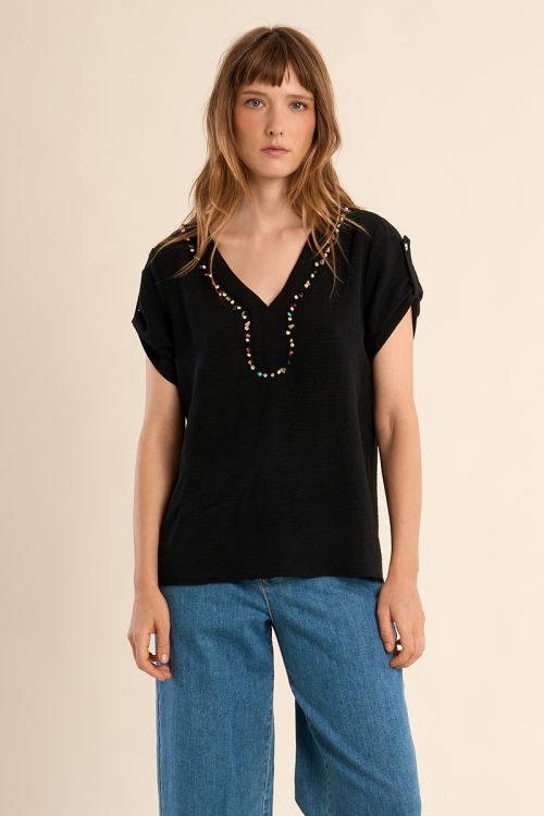T-shirt avec col perlé