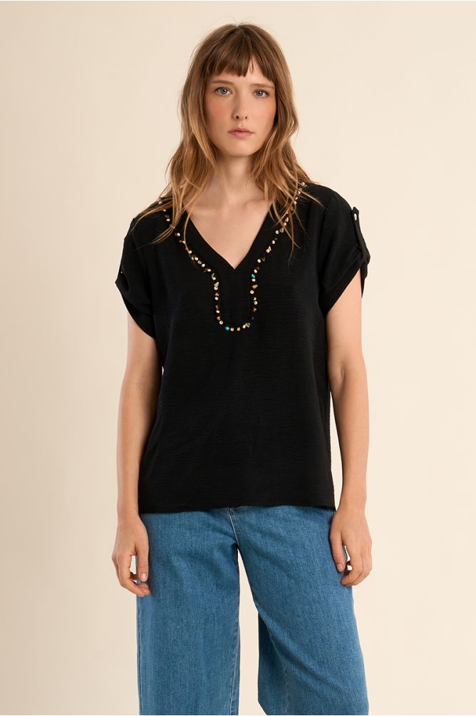 T-shirt avec col perlé