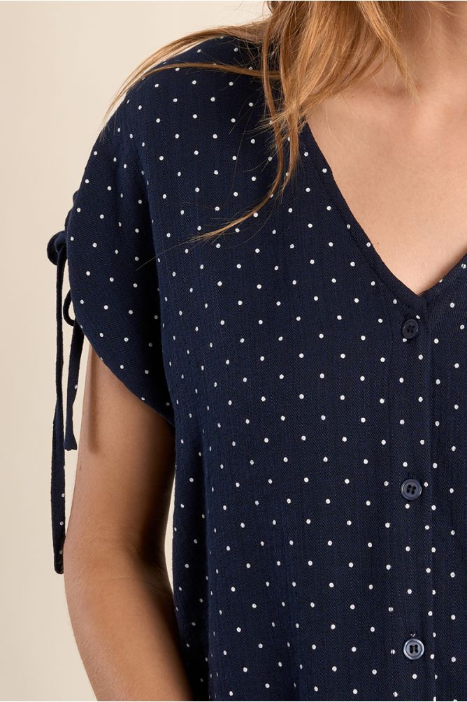 Top de mujer de manga corta, estampado lunares.