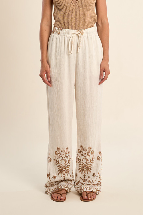 Pantalon large, à broderies
