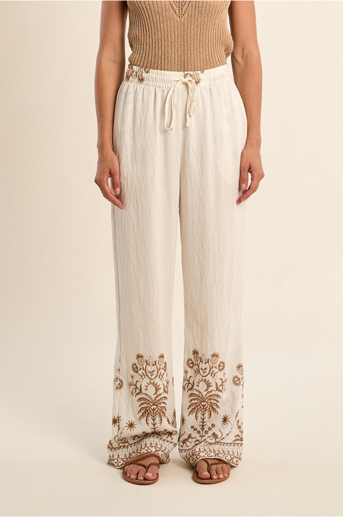 Pantalon large, à broderies