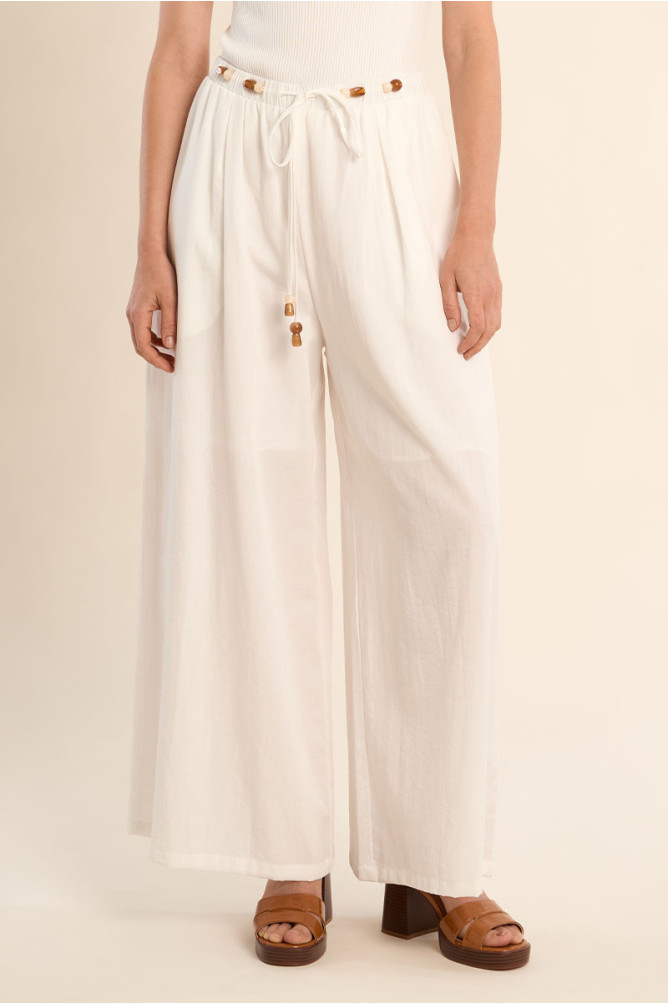 Pantalon large, cordons à perles