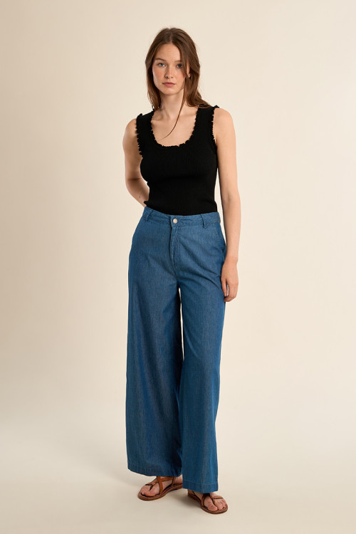 Pantalon en cotonl, coupe large