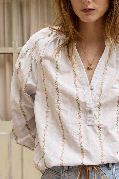 Blouse en coton rayée, à motifs