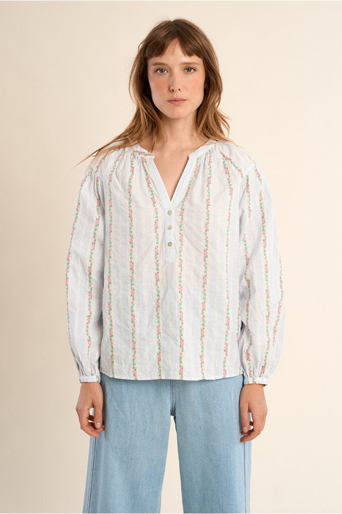 Blouse en coton rayée, à motifs