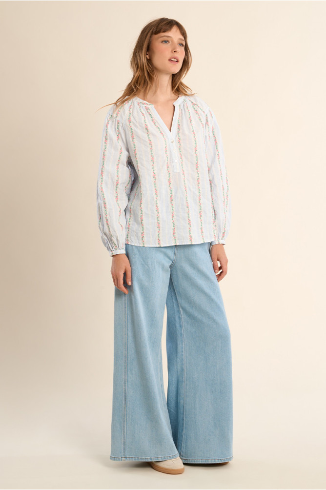 Striped cotton blouse, patterned