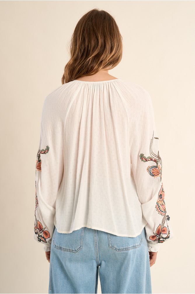 Blusa de mujer de manga larga, estampado flores.