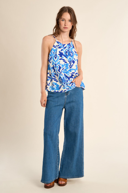 Top de mujer lencero, de tirantes, con estampado.