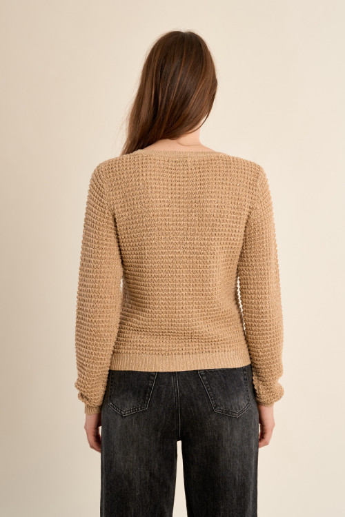 Knitted cardigan, round neck