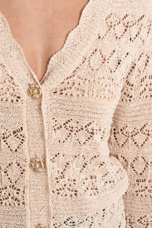 Cardigan en maille ajourée, col V