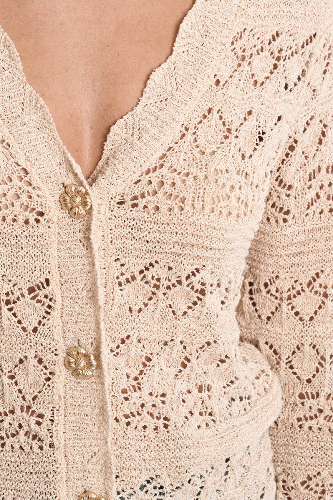 Cardigan en maille ajourée, col V