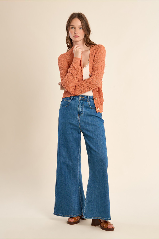 Openwork knit cardigan, V-neck