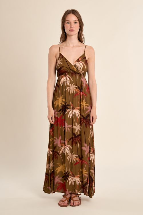 Vestido largo, de tirantes, con estampado.