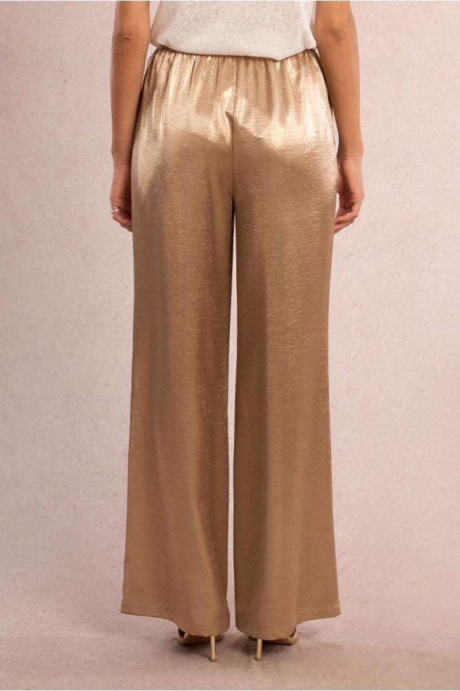 Pantalón de mujer largo, satinado, perneras rectas.