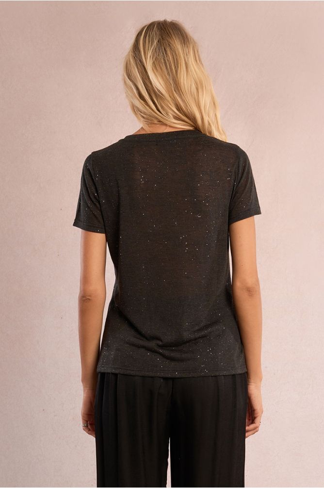 T-shirt pailleté en semi-transparence