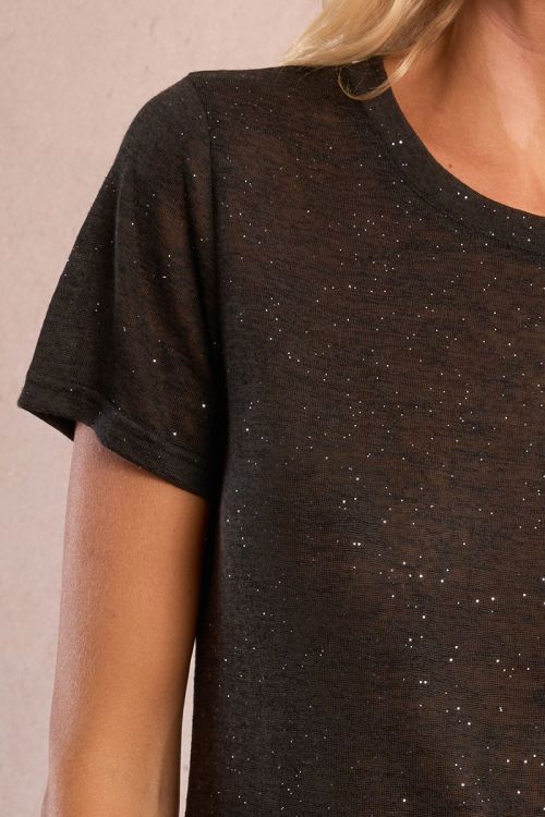 Camiseta de mujer de manga corta, tejido brillante.