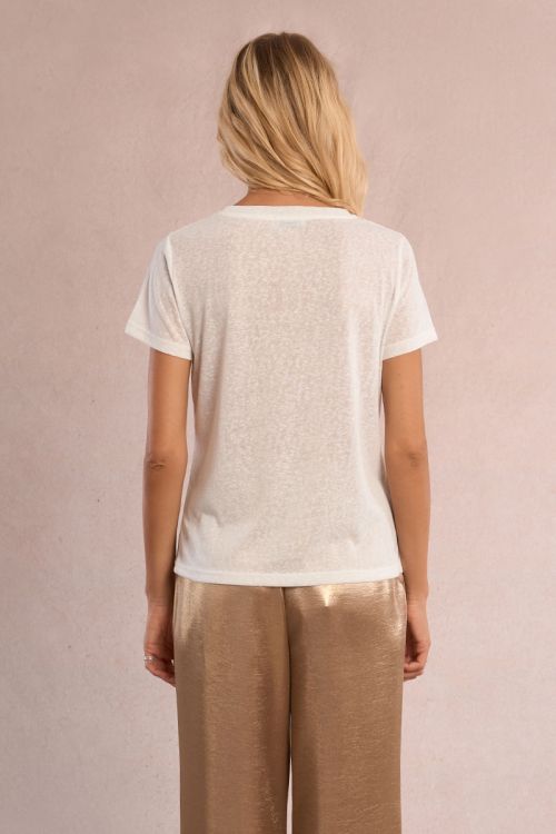 Camiseta de mujer de manga corta, tejido brillante.