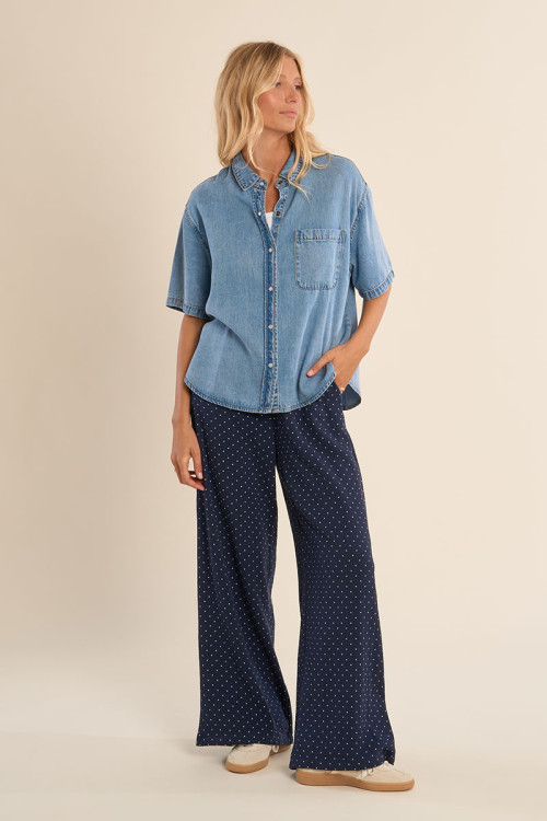 Chemise denim, manches courtes