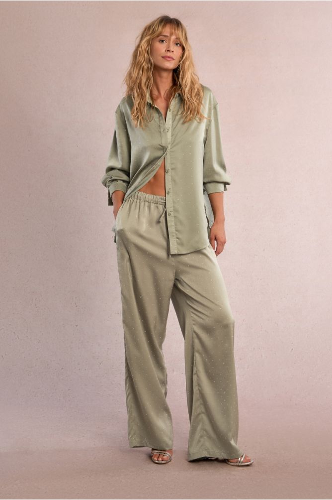 Pantalon satiné à strass