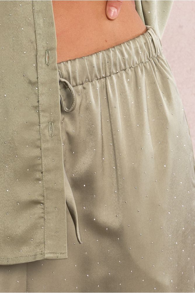 Satin trousers with rhinestones