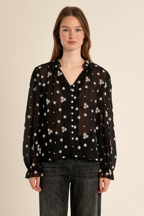 Semi-transparent embroidered shirt