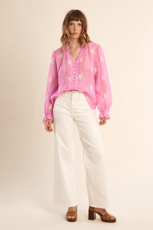 Semi-transparent embroidered shirt