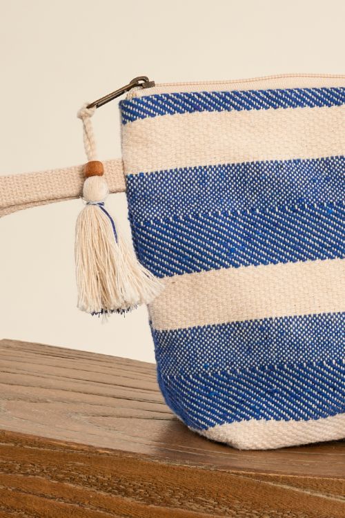 Neceser de mujer de tela, estampado rayas.