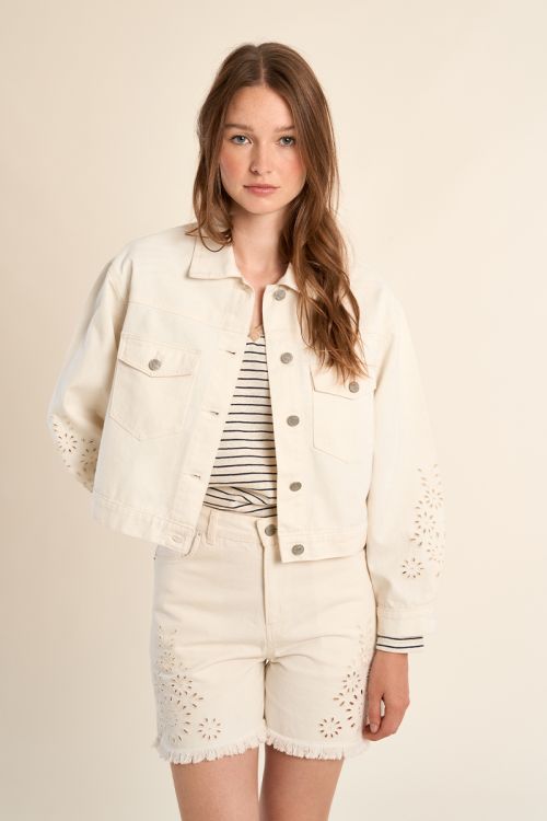 Denim jacket, broderie anglaise details