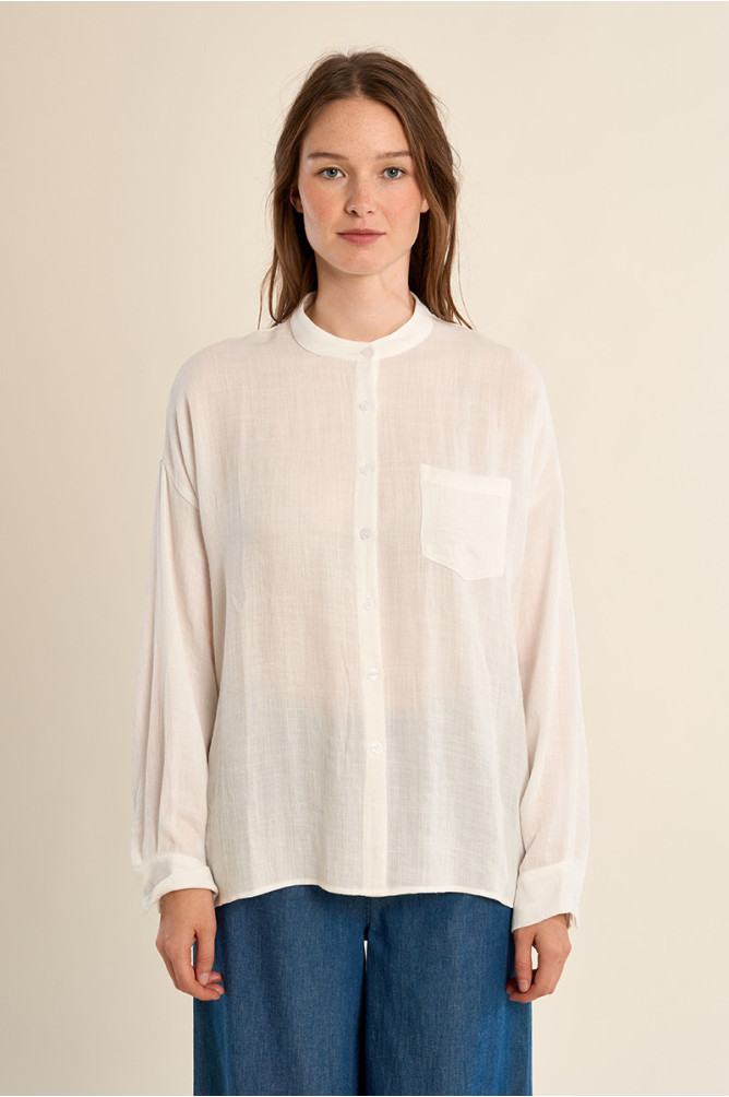 Mandarin collar shirt, open at the back