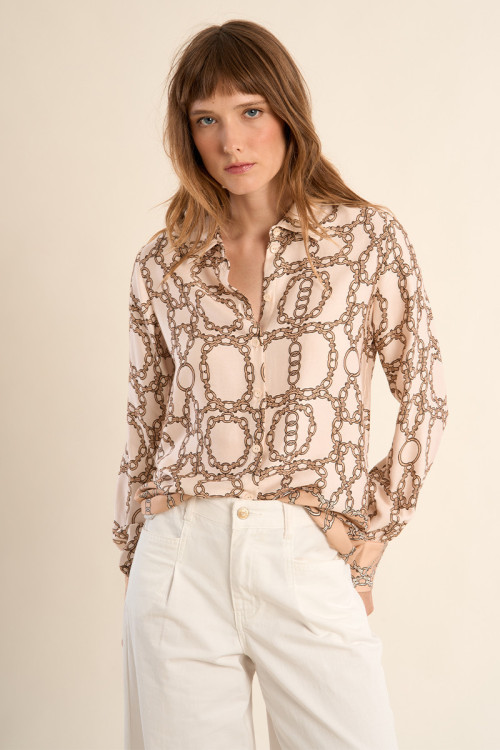 Camisa de mujer de manga larga, estampado fantasía.