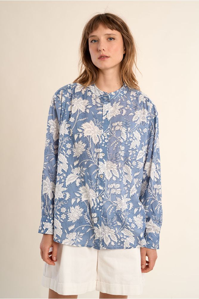 Camisa de mujer de manga larga, estampado flores.
