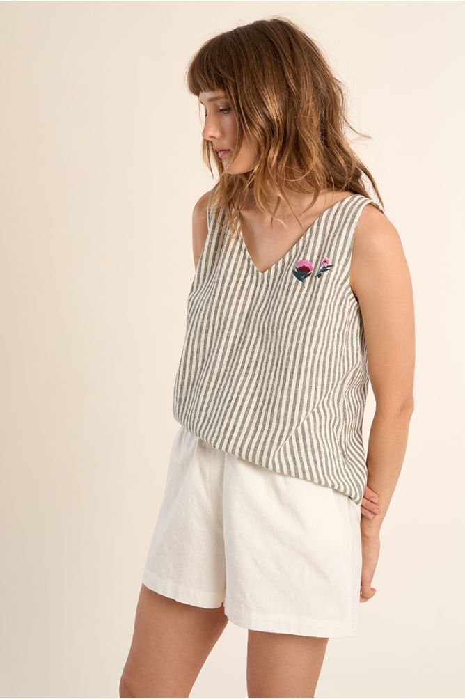 Tank top with wide straps, striped