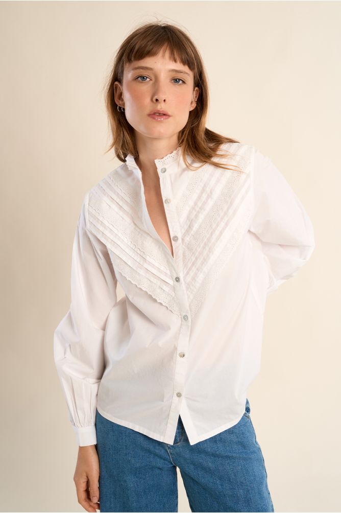 Chemise en coton, à dentelle