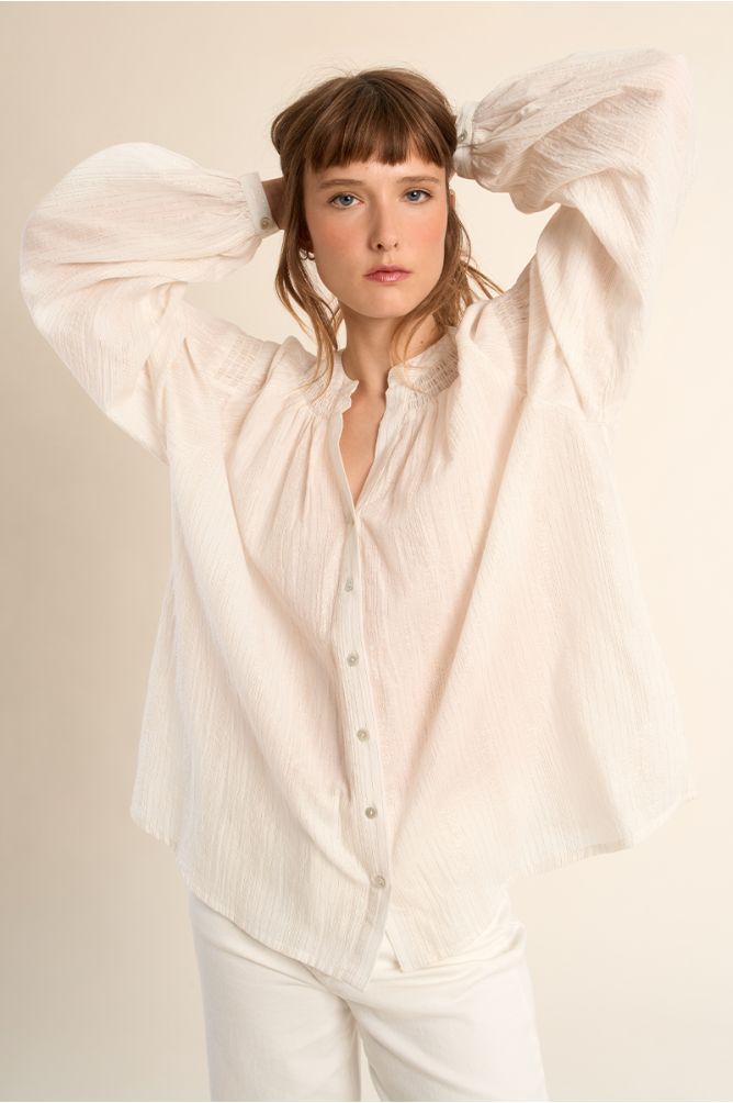 Blouse en coton, col mao