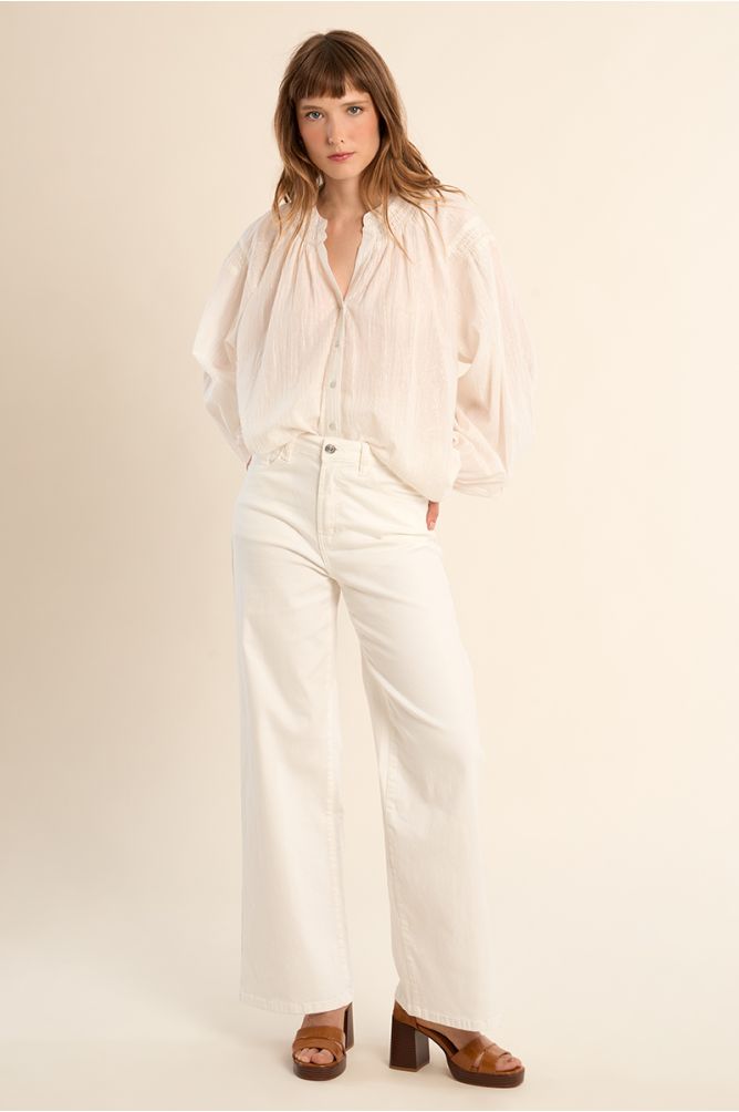 Cotton blouse, mandarin collar