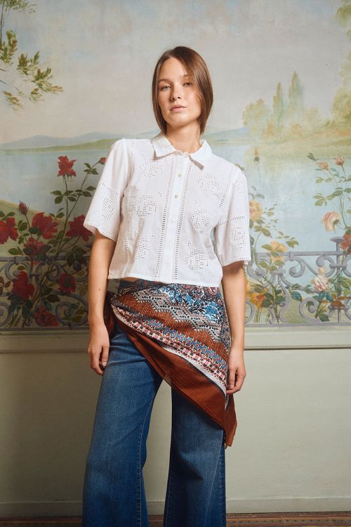 Cotton shirt, openwork embroidery