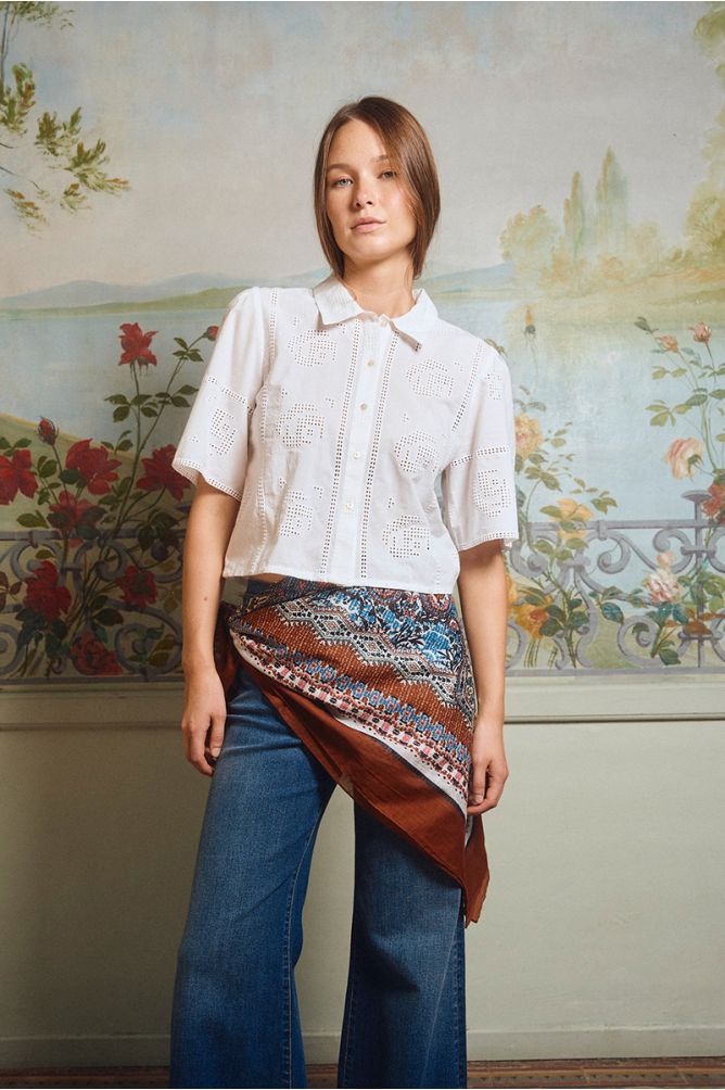 Cotton shirt, openwork embroidery