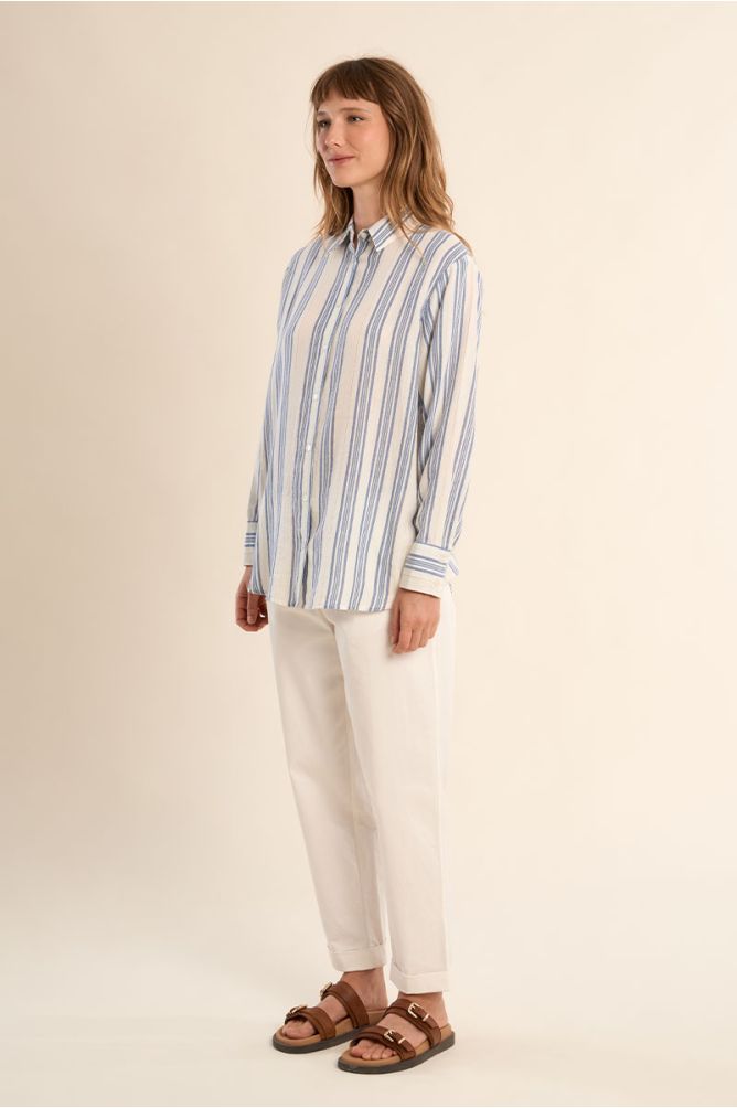 Camisa de mujer de manga larga, estampado rayas.